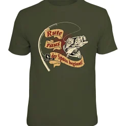 Rahmenlos "Rute raus, der Spaß beginnt" T-Shirt Unisex (Grün)