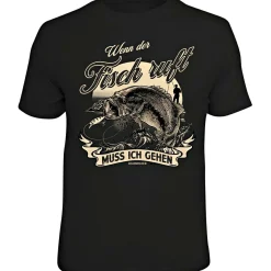 Rahmenlos "Wenn der Fisch ruft, muss ich gehen" T-Shirt Herren (Schwarz)