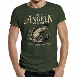 Rahmenlos "Zum Angeln geboren - zur Arbeit gezwungen" T-Shirt Herren (Oliv)