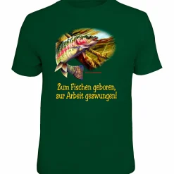 Rahmenlos "Zum Fischen geboren, zur Arbeit gezwungen" T-Shirt Herren (Grün)