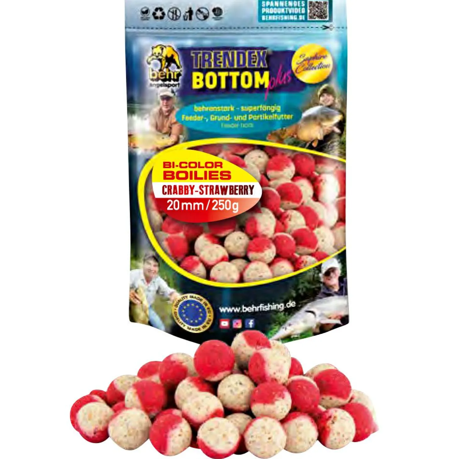 Trendex Bi-Color Boilies Trendex Bottom Plus (Crabby-Strawberry)